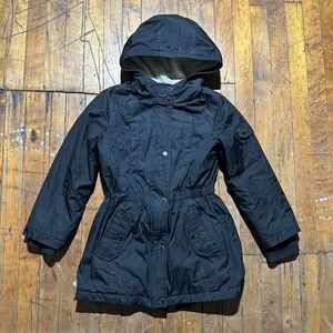 Urban Republic Parka Jacket Kids Small Black Sherpa Lined Hooded Snap Inside Zip